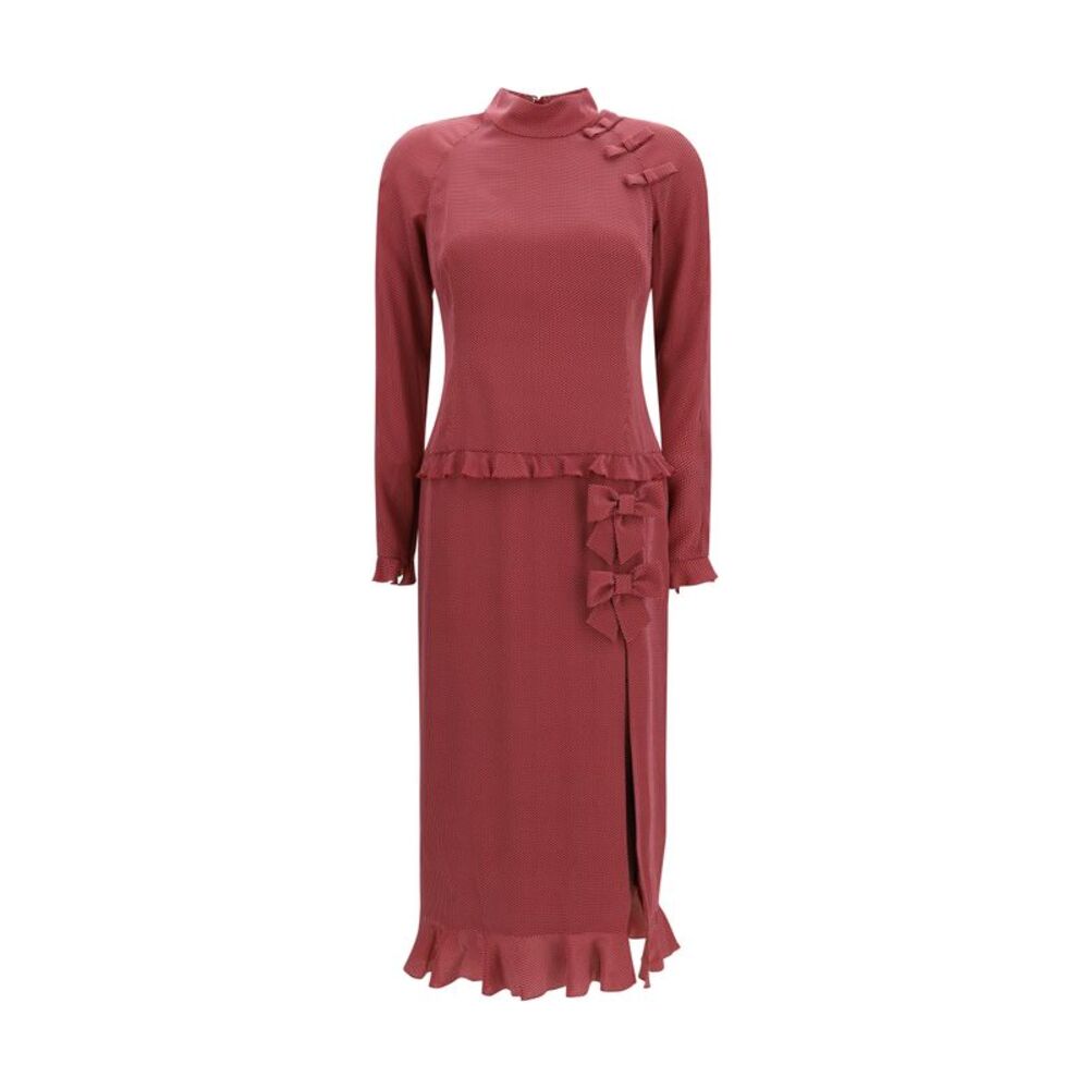 Alessandra Rich Women Silk Polka-Dot Midi Dress With Appliqué Bows